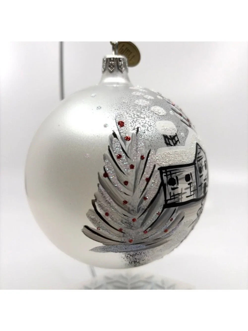 Pier 1 Hand Blown Glass Ball Christmas Ornament Hand Painted Winter Scene 4
